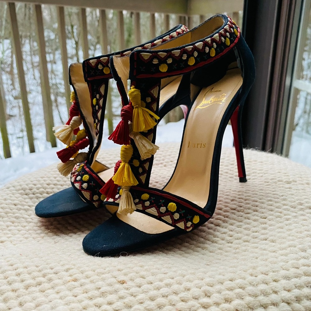 Embroidered Tassel High Heels
